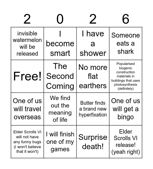 What gonna happen in 2026? Bingo Card