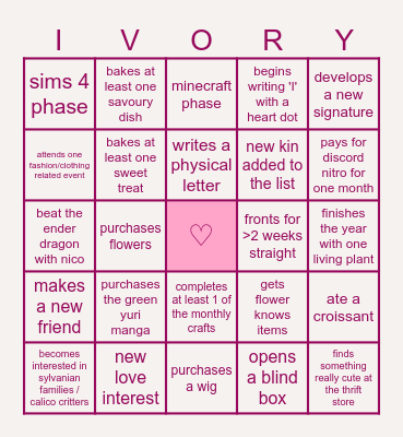 IVORY 2026 BINGO!!!! Bingo Card