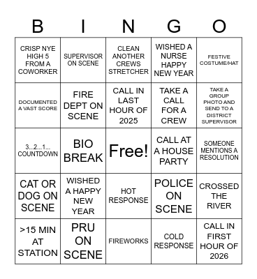 RING IN THE NEW YEAR BINGO Card