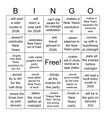 Lab New Years Bingo!  Find Someone Who.... Bingo Card