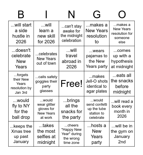 Lab New Years Bingo!  Find Someone Who.... Bingo Card