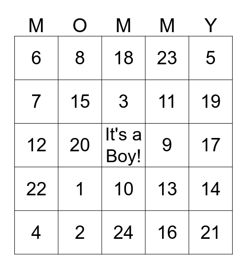 Angelique's Baby Shower Bingo Card