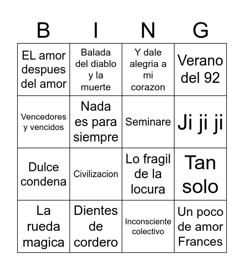 BINGO MUSICAL Bingo Card
