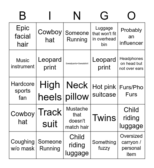 Mateo’s Airport Bingo Card