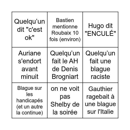 NOUVEL AN - GRILLE DE BEBOU Bingo Card