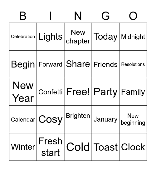 New Year's Eve Bingo Card