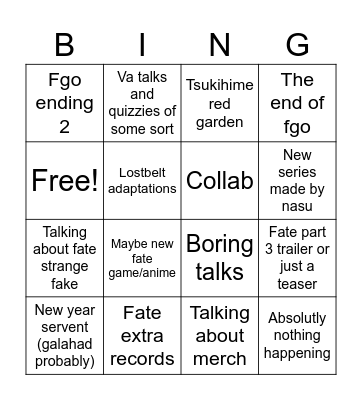 Fate broadcast 2026 presictions Bingo Card