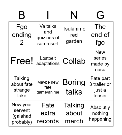 Fate broadcast 2026 presictions Bingo Card