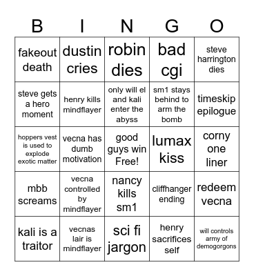 Stranger things season 5 Bingo Card
