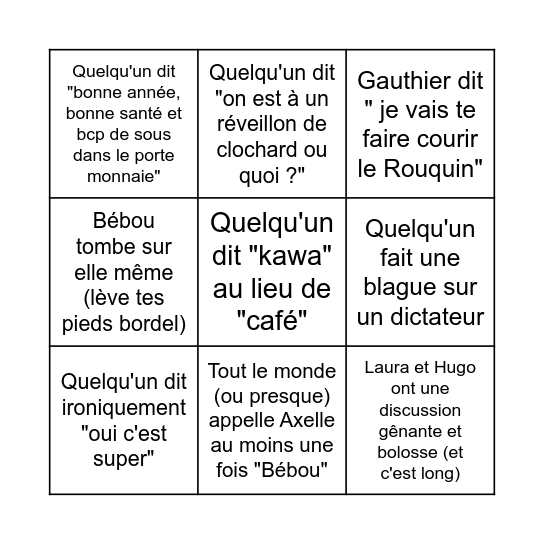 NOUVEL AN - GRILLE DE BASTIEN Bingo Card
