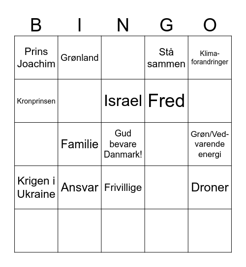 Nytårstale-bingo! Bingo Card