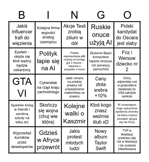 Xd Bingo Card