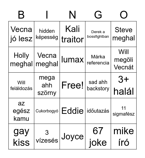 Stranger Things finale Bingo Card