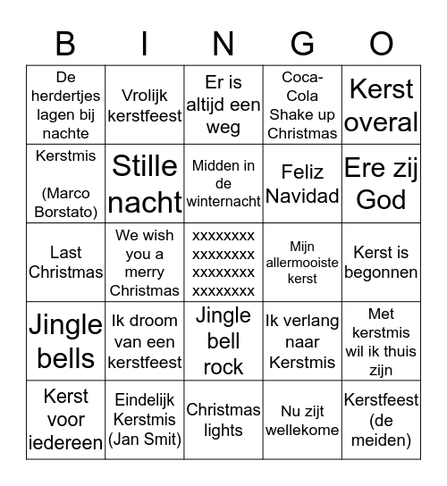 Kerstliedjes Bingo Card
