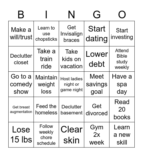 2026 GOALS BINGO Card