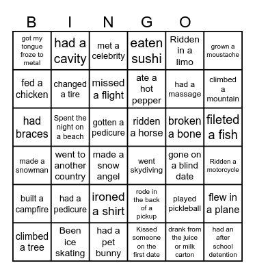 I Have....... Bingo Card