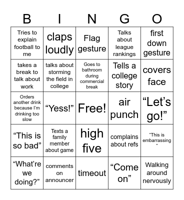 Husband watching football Bingo Card