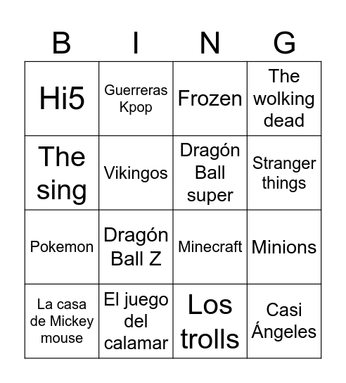 Bingo intro series y películas Bingo Card