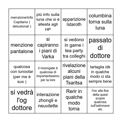 Genshin Luna IV Bingo Card