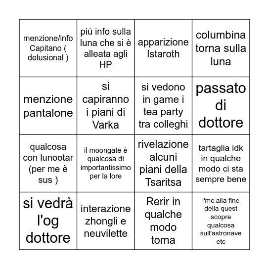 Genshin Luna IV Bingo Card