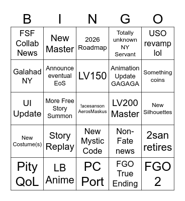 FGO New Year Bingo Card