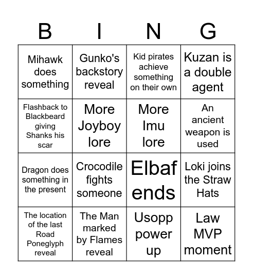2026 One Piece Bingo Card
