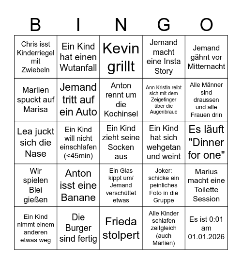 Silvester Bingo Card