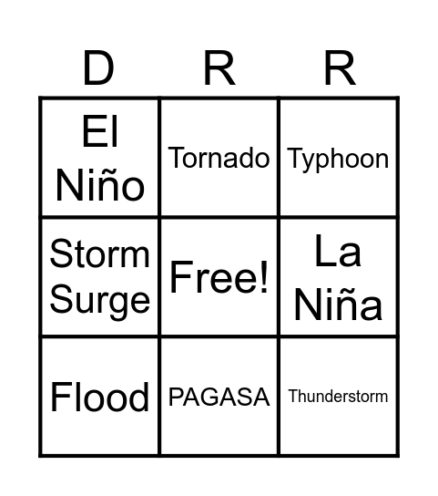Hydrometeorological Hazard Bingo Card