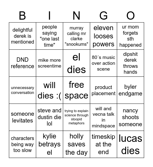 Stranger things S5 Bingo Card Bingo Card