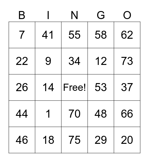 Version 1 Bingo Card