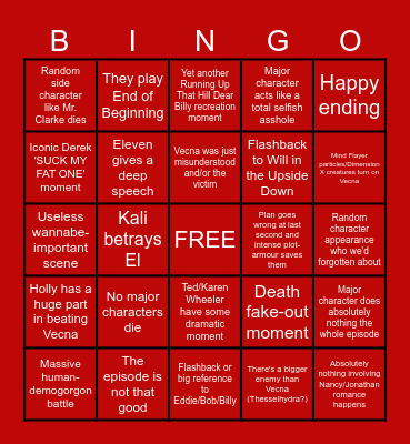 STRANGER THINGS FINALE BINGO Card