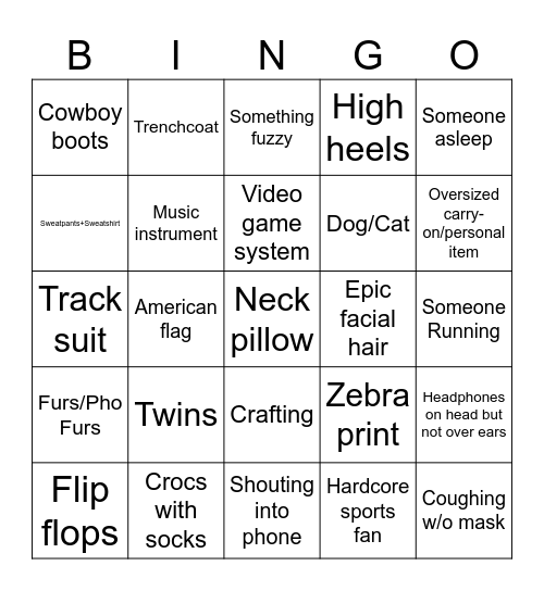 Mateo’s Airport Bingo Card