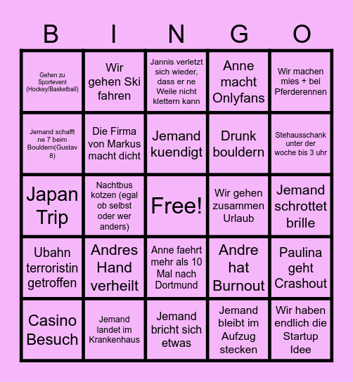 Degenerate Bingo 2026 Bingo Card