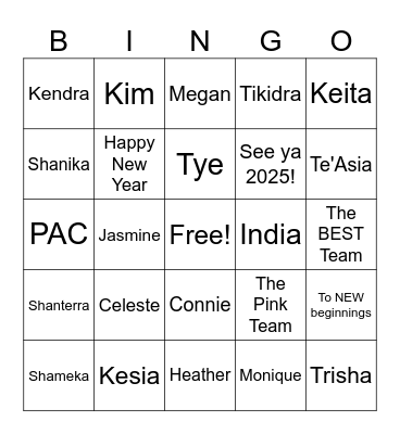 The Pink Team Bingo Card