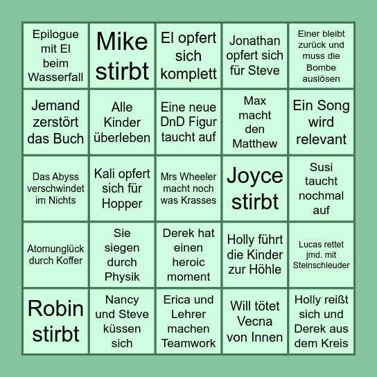 Stranger Things 5x8 Bingo Card