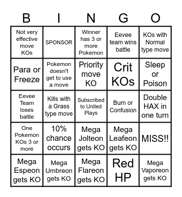 Then we fight bingo UP Eeveelutions Bingo Card