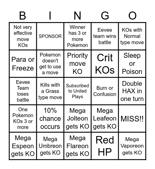 Then we fight bingo UP Eeveelutions Bingo Card