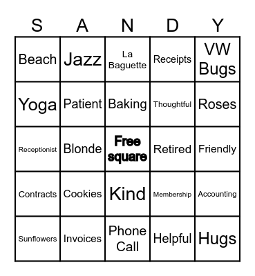 Words associated with Sandy Bingo Card