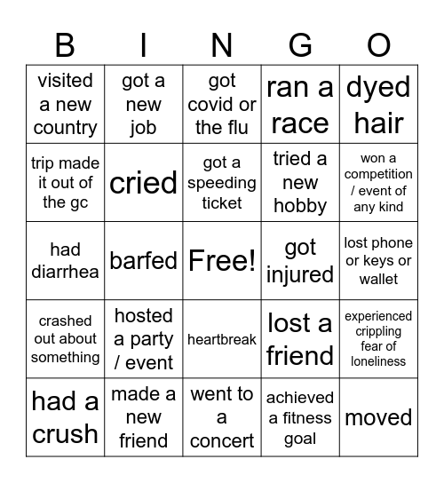 new years 2026 Bingo Card