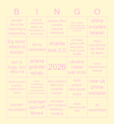 rosie's 2026 bingo card Bingo Card