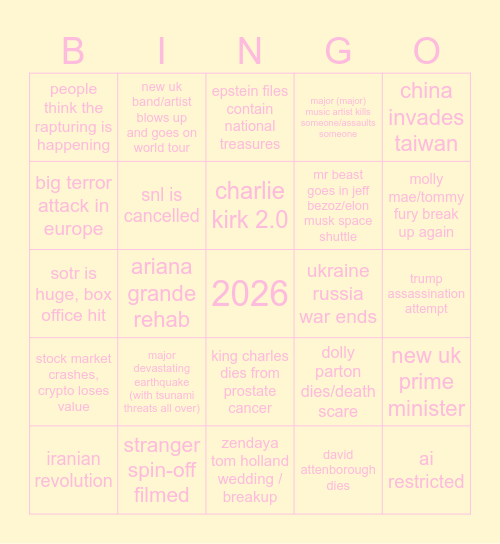 rosie's 2026 bingo card Bingo Card