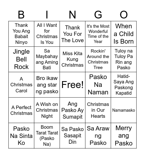 Holiday Bingo Card