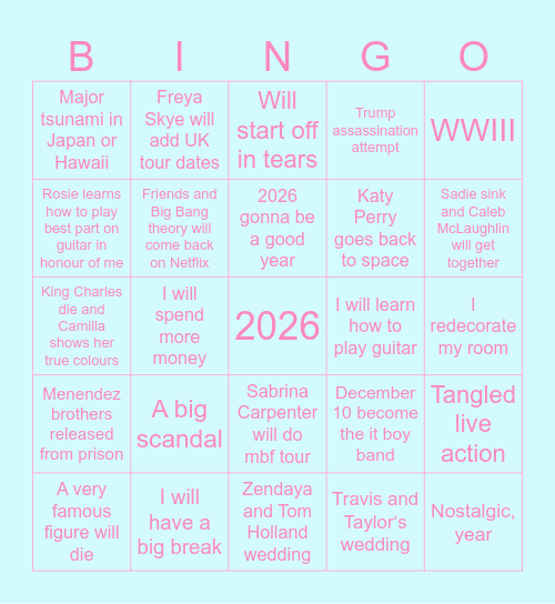 Lucy’s 2026 Predictions Bingo Card
