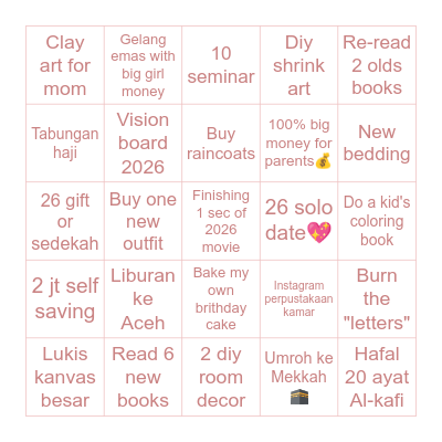 2026 life bingo ! Bingo Card