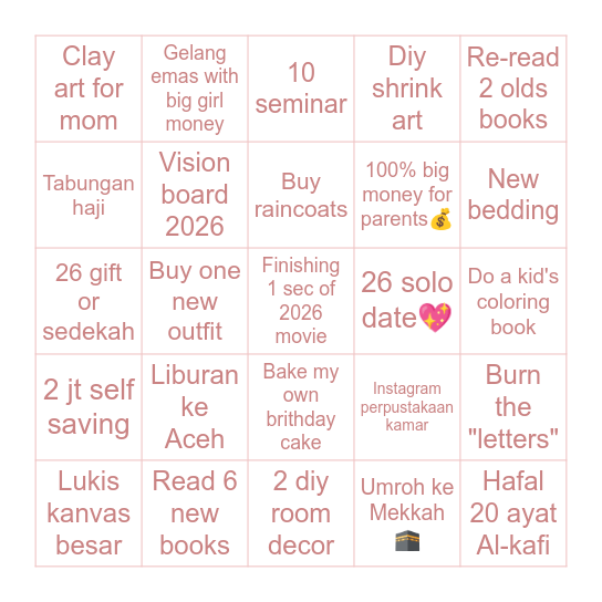 2026 life bingo ! Bingo Card