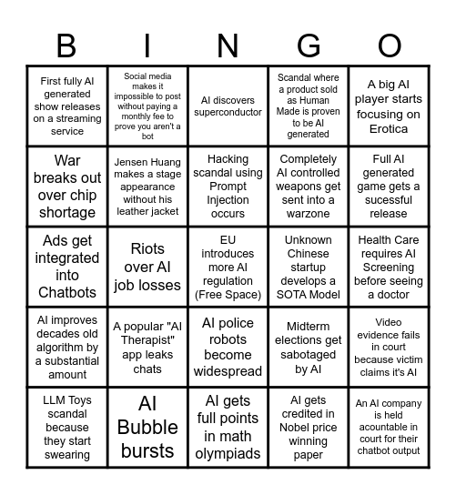 AI Chaos Binog 2026 Bingo Card