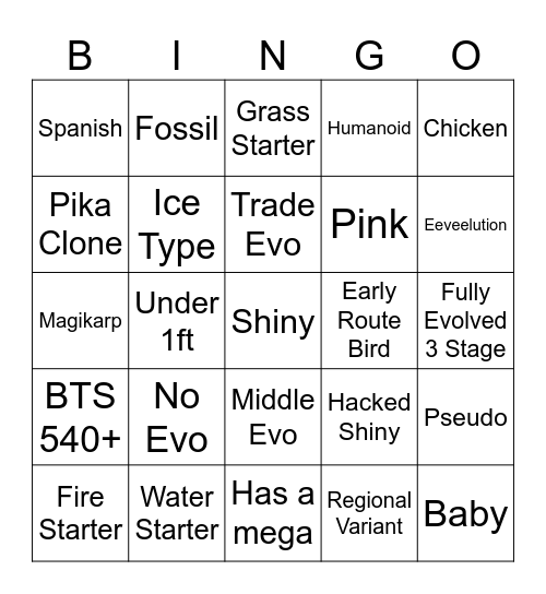 Pokemon Sword & Shield Suprise Trade Bingo Card