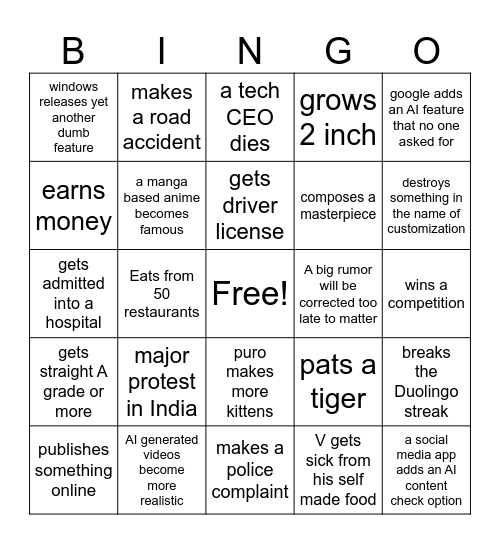 Affy's predictions - 2026 Bingo Card