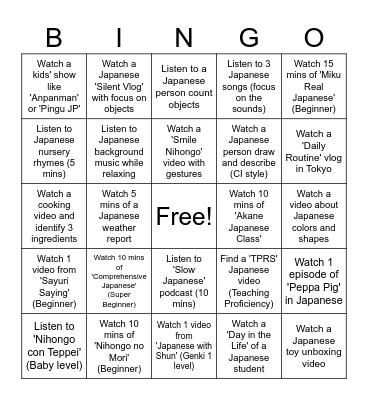Language journey Bingo Card