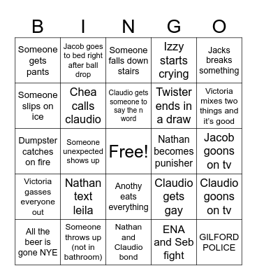 NYE 2025 Bingo Card